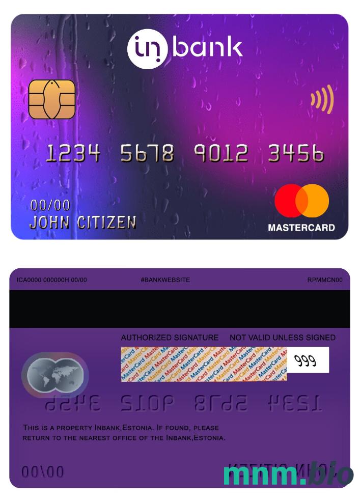 Estonia Inbank przykład karty mastercard w formacie PSD